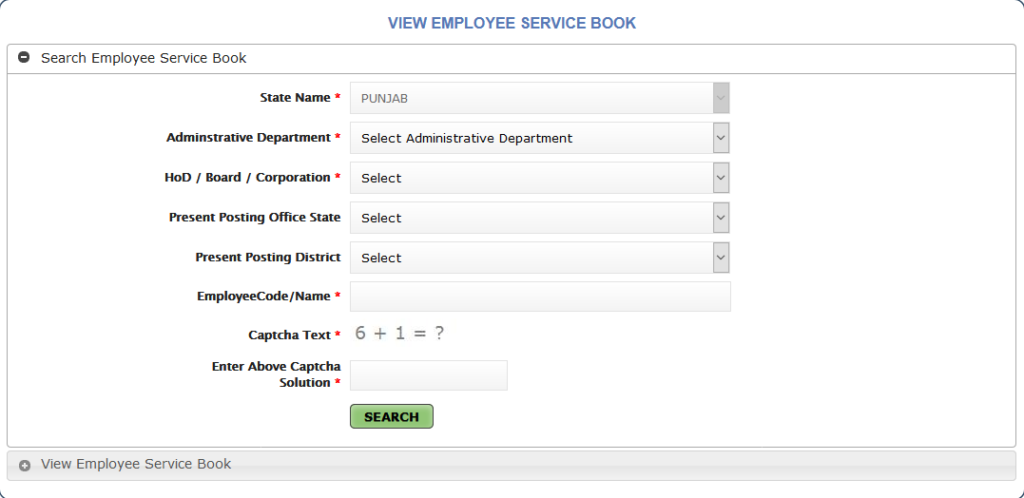 Ihrms punjab Employee Service book