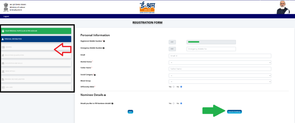 e shram registration form online csc